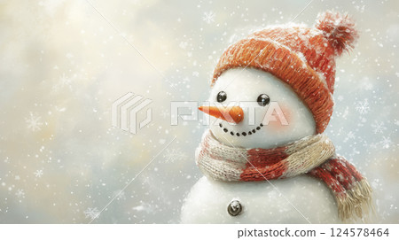 冬日里，雪人站在雪原上，藍天白雲下“AI 生成的圖像” 124578464