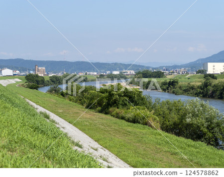 夏季新綠盎然的大和川 124578862