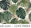 Dense Monstera and Tropical Palm Leaves Seamless Pattern 124578864