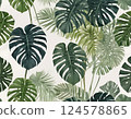 Watercolor Monstera and Palm Leaves Seamless Pattern 124578865