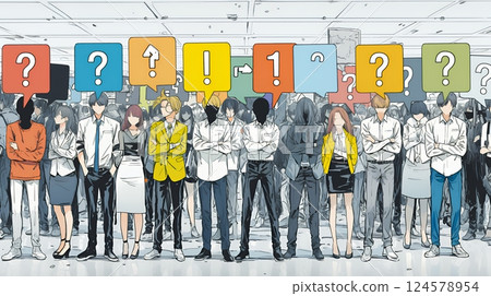 Several business people with folded arms and quizzical looks on their faces 124578954