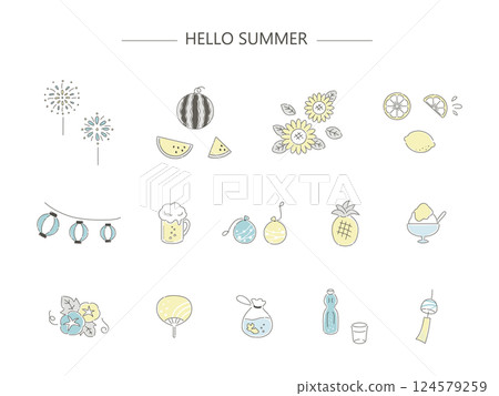 簡單的夏季插畫素材集 124579259