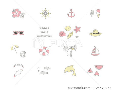 Simple summer beach illustration set 124579262