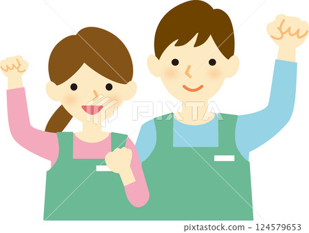 微笑的男士和穿著圍裙的女士 124579653