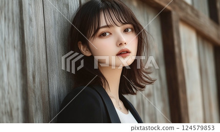 A woman wearing a jacket 124579853
