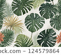 Watercolor Monstera and Tropical Flora Seamless Pattern 124579864