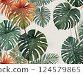 Watercolor Monstera and Tropical Flowers Seamless Pattern 124579865