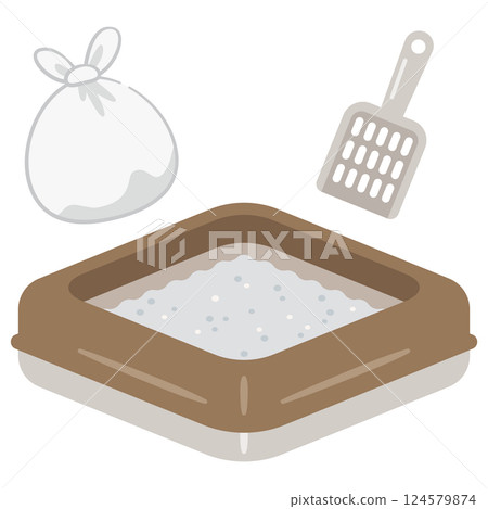 貓砂盆和垃圾袋插圖 124579874
