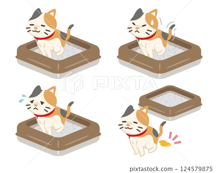 一組貓排便的插圖 124579875