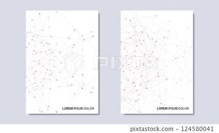 Vector illustration of minimalist design with connecting the dots and lines. Abstract geometric background of science and technology concept. Template for cover brochure, layout, flyer, book, banner. 124580041