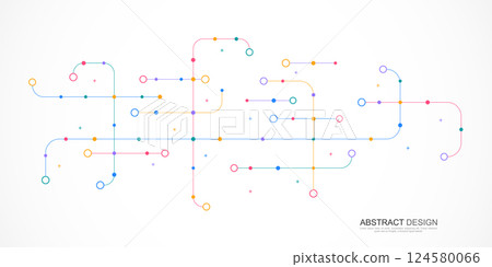 Digital technology concept with integrated circuit and network communication elements. Vector illustration 124580066