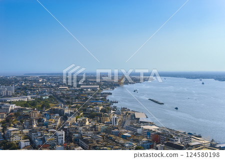 View of the Chao Phraya River estuary, Samut Prakan, Thailand 124580198