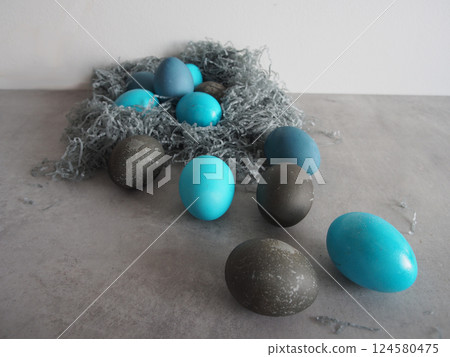 Stylish Blue shades Easter eggs with natural dyes 124580475