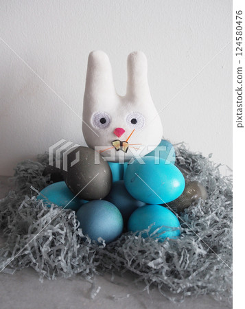 Blue shades Easter eggs with natural dyes 124580476