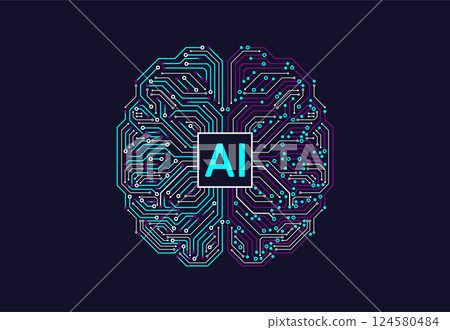Artificial intelligence with brain chipset on circuit board in futuristic concept technology artwork for web, banner, card, cover. Vector illustration 124580484