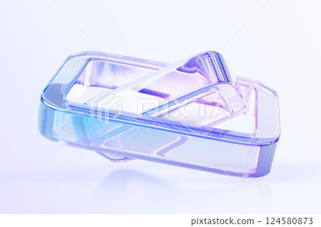 3d abstract composition of glass square frames with motion effect. Iridescent transparent framework shapes with light holographic gradient texture. Crystal art object, isolated render. 3D illustration 124580873