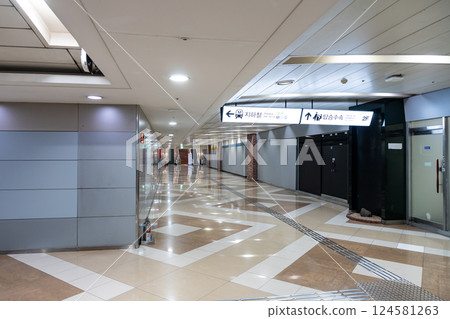 Heading to the train station at Gimpo International Airport, AREX, Korea Heading to the train station at Gimpo International Airport, AREX, Korea 124581263