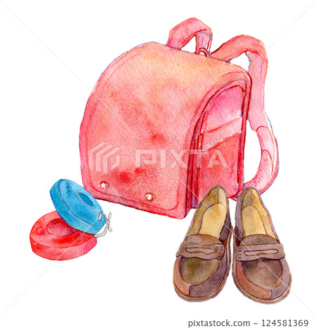 Watercolor illustration: New school term outfit Watercolor illustration: New school term outfit 124581369