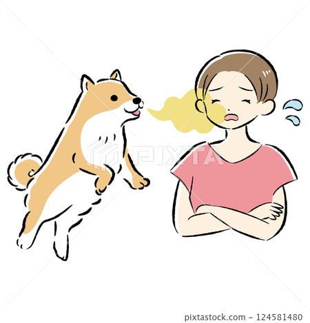 Illustration of a dog suffering from bad breath 124581480