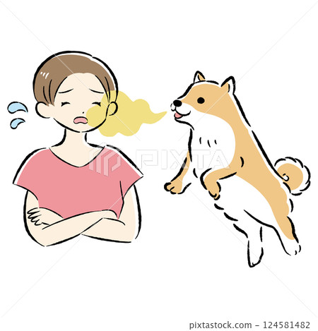 Illustration of a dog suffering from bad breath 124581482