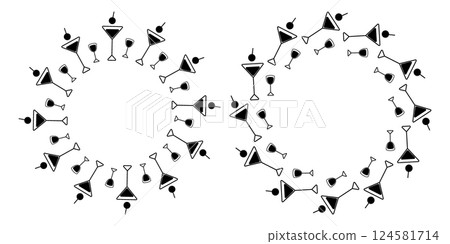 Triangular Cocktail and Shot glasses Circular Frame border Minimalistic Copy space Template Set 2 124581714