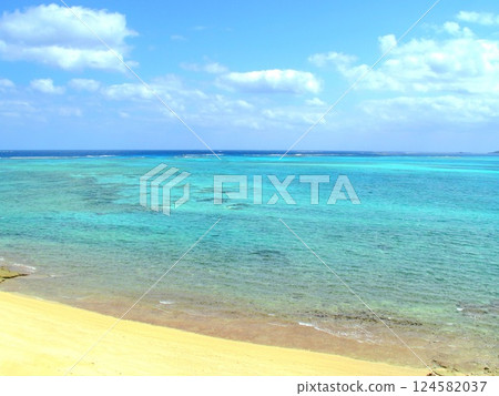 沖繩的碧綠海與沙灘 沖繩的碧綠海與沙灘 124582037