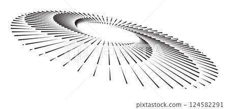 Spiral with lines in circle. Abstract geometric art line background, logo, icon, design element. Black illustration with perspective on white background. Spiral with lines in circle. Abstract geometric art line background, logo, icon, design element. Black illustration with perspective on white background. 124582291