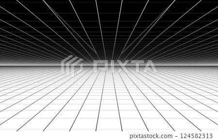 Grid as abstract background or pattern. Perspective view. Black and white side. Grid as abstract background or pattern. Perspective view. Black and white side. 124582313