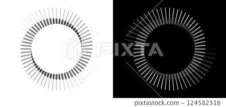 Spiral with lines as dynamic abstract vector background or logo or icon. Yin and Yang symbol. Black spiral on white background and white spiral on black background. 124582316