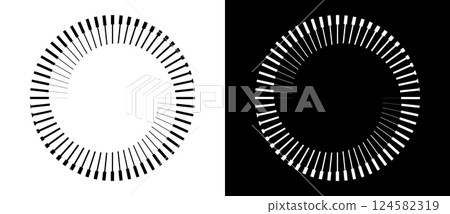Spiral with lines as dynamic abstract vector background or logo or icon. Yin and Yang symbol. Black spiral on white background and white spiral on black background. 124582319