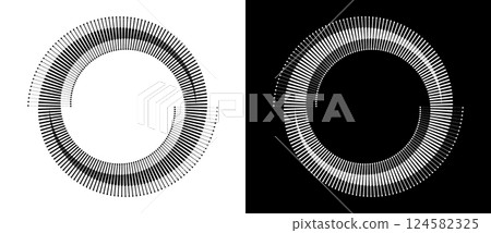 Spiral with lines as dynamic abstract vector background or logo or icon. Yin and Yang symbol. Black spiral on white background and white spiral on black background. 124582325