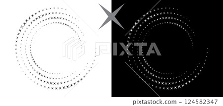 Abstract background with stars in circle. Art design spiral as logo or icon. A black figure on a white background and an equally white figure on the black side. 124582347