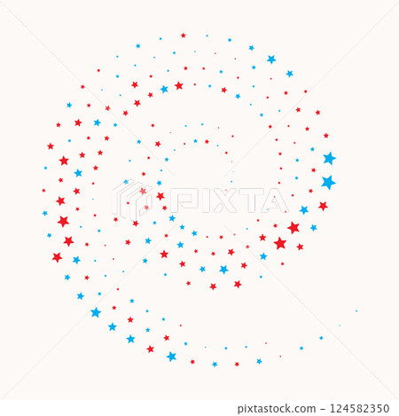 Spiral with pentagonal stars. Blue and red colors over white background like colors US flag. Spiral with pentagonal stars. Blue and red colors over white background like colors US flag. 124582350
