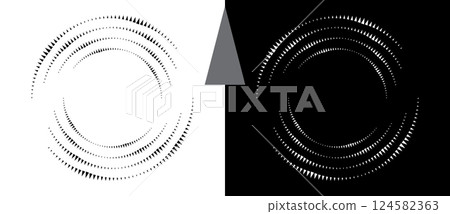 Abstract background with triangles in circle. Art design spiral as logo or icon. A black figure on a white background and an equally white figure on the black side. 124582363