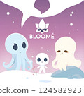 Whimsical Octopus Family with Bloome' logo for Tshirt Illustration 124582923