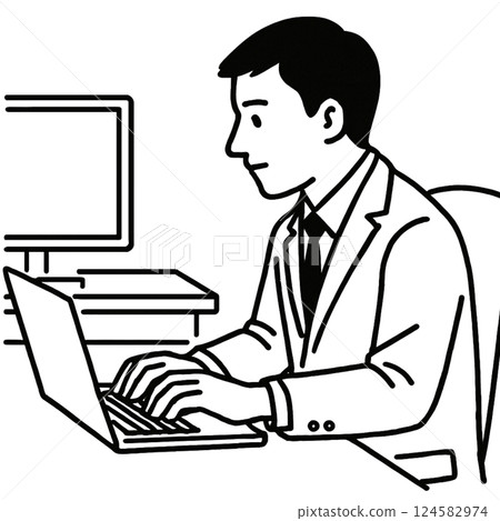 Simple line drawing illustration, business scene, icon, material, desk work, no background 124582974