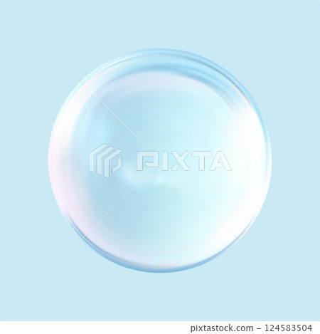 Realistic glossy glass ball.Abstract 3D light bubble with glare.Geometric abstract shape. 124583504