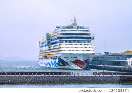 日本橫濱城市景觀 - 首次抵港的「AIDA Stella」號停泊在大棧橋碼頭...下雨。冬天的寒冷又回來了... = 4 月 1 日 124583574