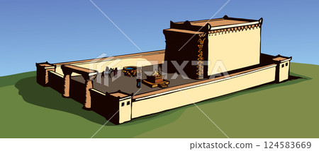 Vector drawing. Old Jewish Temple 124583669