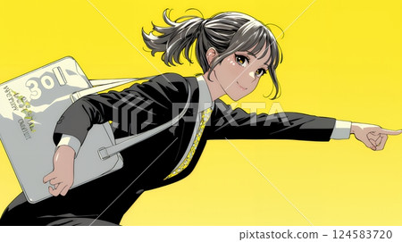 A business person who has made a decision by raising his index finger A business person who has made a decision by raising his index finger 124583720