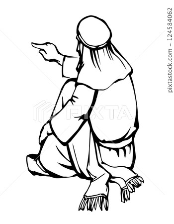 Vector drawing. Man sitting on the ground 124584062