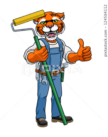 Rhino Painter Decorator Paint Roller Mascot Man 124584112
