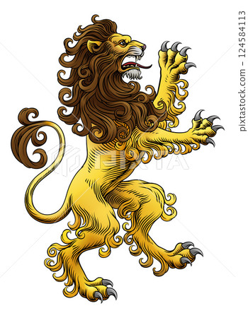 Heraldic Coat of Arms Crest Rearing Heraldry Lion 124584113