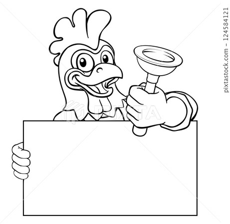 Plumber Chicken Plunger Cartoon Plumbing Mascot Plumber Chicken Plunger Cartoon Plumbing Mascot 124584121