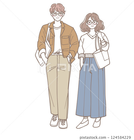一對戴眼鏡的夫妻的插圖 一對戴眼鏡的夫妻的插圖 124584229