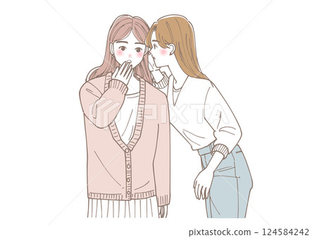 婦女進行秘密談話的插圖 婦女進行秘密談話的插圖 124584242
