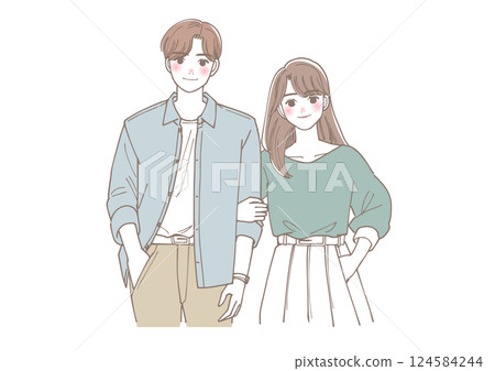 一對情侶牽手的插圖 124584244