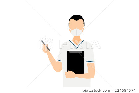 額頭寬闊的男護士做筆記的簡單示例 124584574