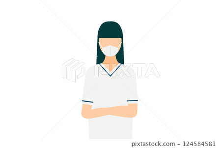 一位長髮女護士雙手交叉的簡單插畫 124584581