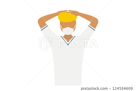 A simple illustration of a male nurse with a pompadour putting his hands behind his head A simple illustration of a male nurse with a pompadour putting his hands behind his head 124584609